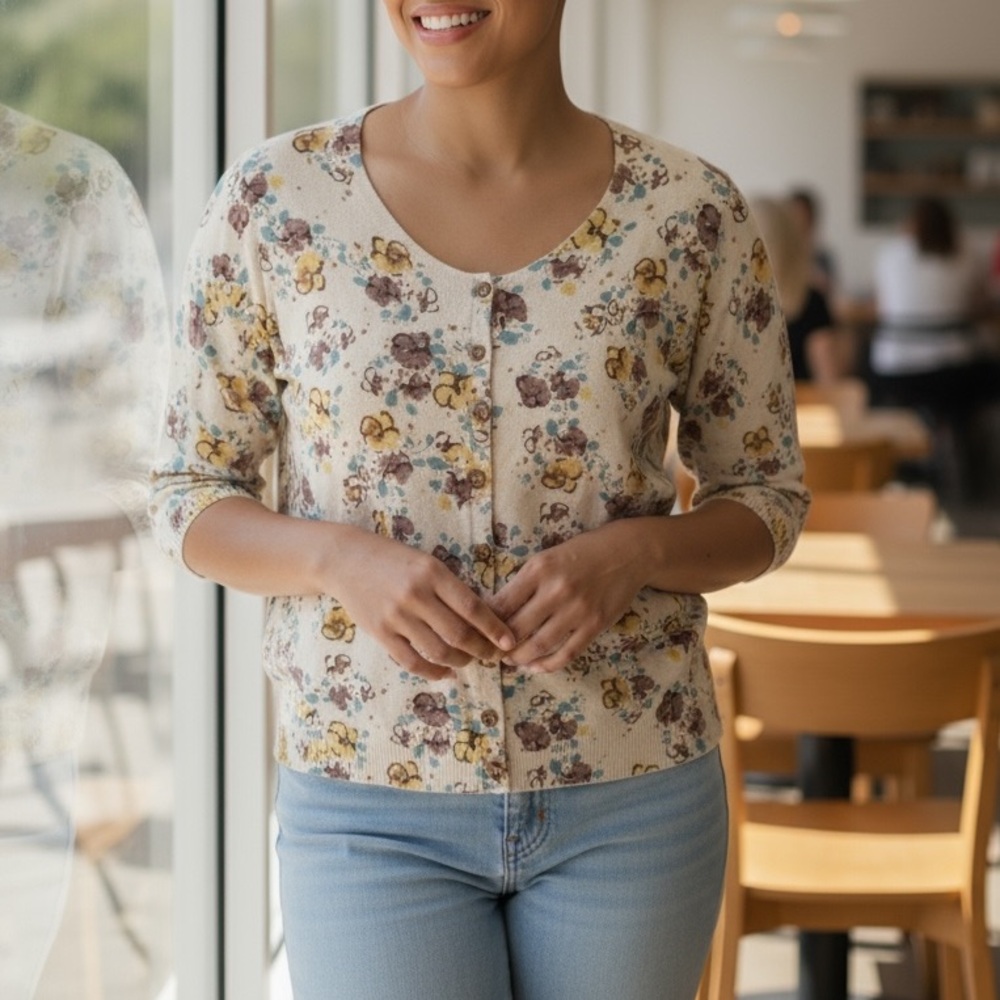 ASOS Darling‎ Ditzy Floral Artsy Neutral Short Sleeve Cardigan